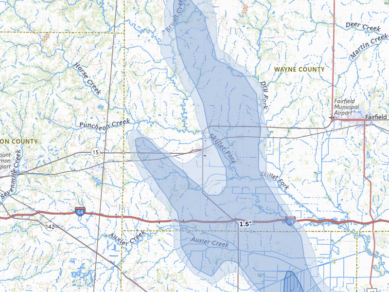 NEXRAD radar-signature map of the hail storm over Wayne City, IL on Jul 26, 2026