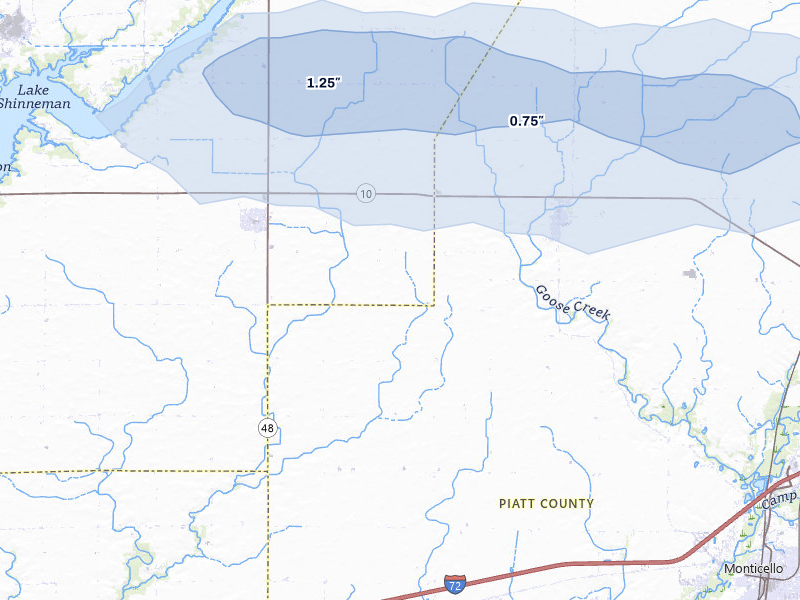 NEXRAD radar-signature map of the hail over Weldon, IL