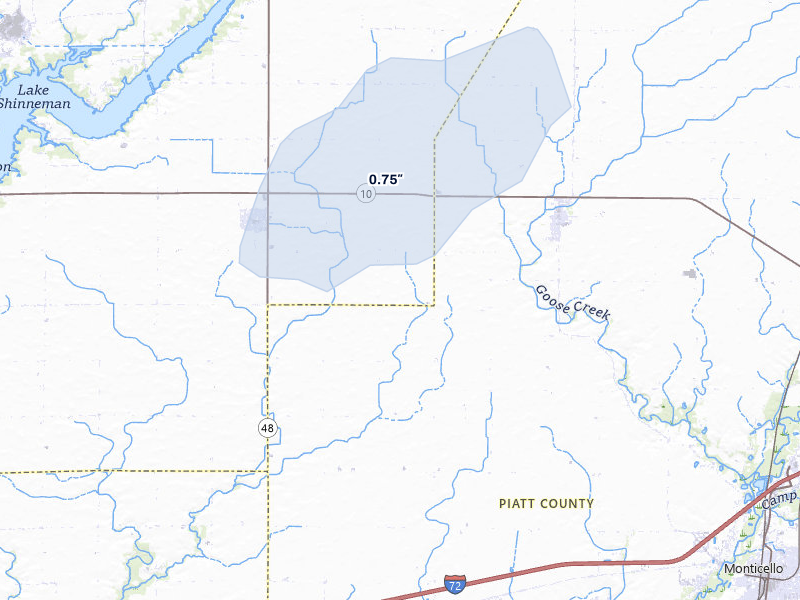 NEXRAD radar-signature map of the hail over Weldon, IL