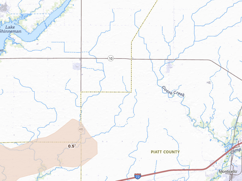 Radar-estimated hail-size map of the storm over Weldon, IL on Apr 27, 2026