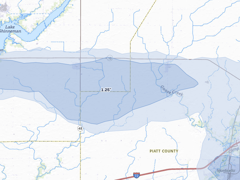 NEXRAD radar-signature map of the hail over Weldon, IL