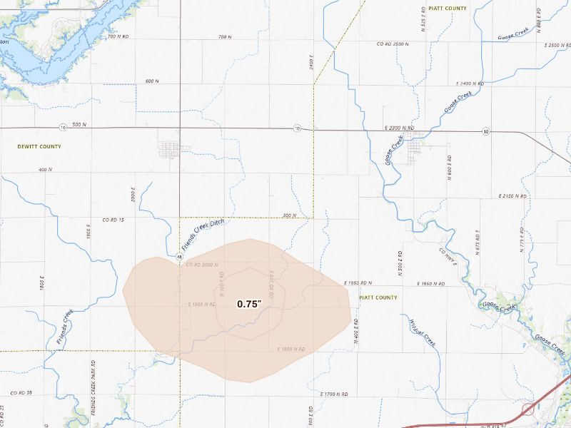 Radar-estimated hail-size map of the storm over Weldon, IL