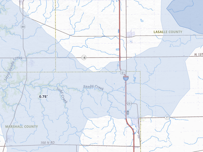 NEXRAD radar-signature map of the hail storm over Wenona, IL on Jun 5, 2026