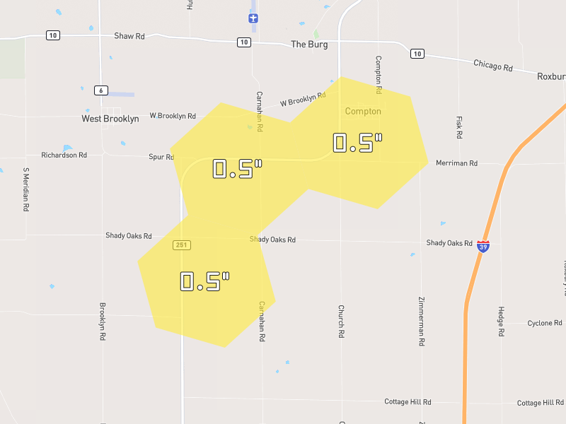 Hail map of West Brooklyn, IL on Jul 3, 2026, hail up to 0.5"