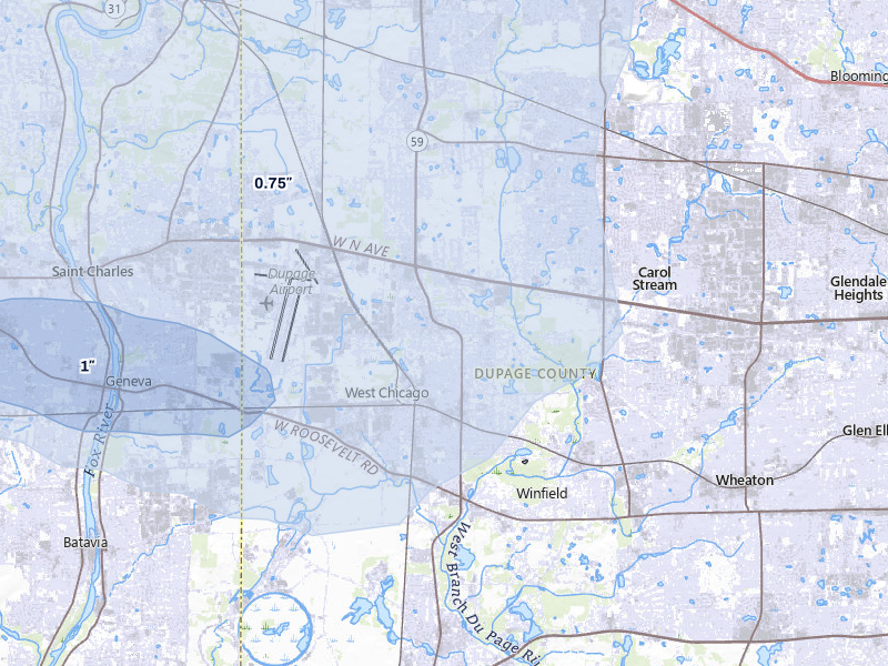 NEXRAD radar-signature map of the hail storm over West Chicago, IL on May 4, 2026