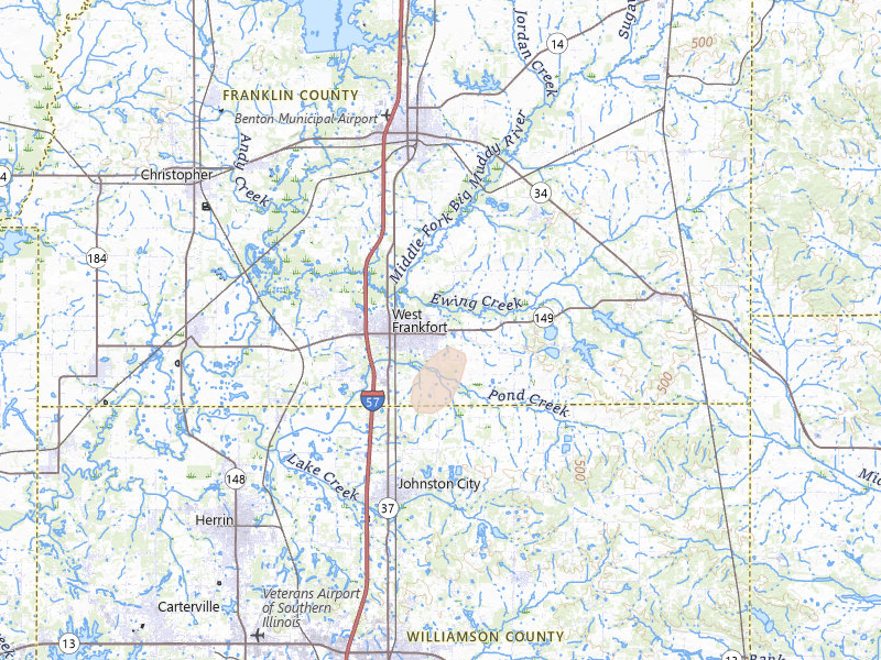 Radar-estimated hail-size map of the storm over West Frankfort, IL on Jul 7, 2026