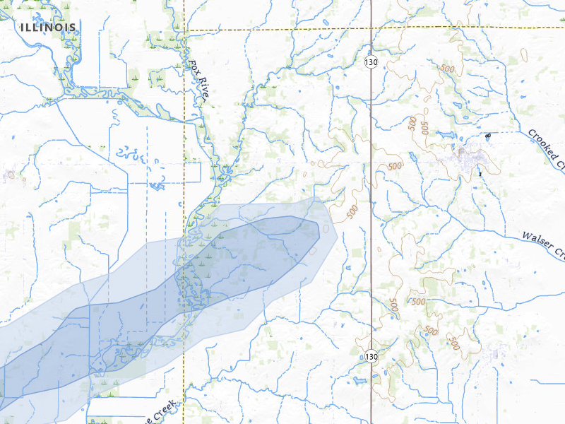 NEXRAD radar-signature map of the hail storm over West Salem, IL on Jan 8, 2026