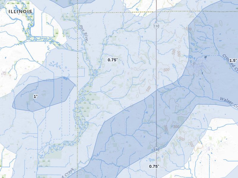 NEXRAD radar-signature map of the hail over West Salem, IL