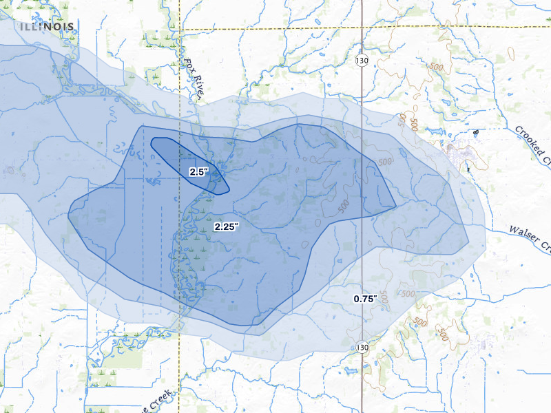 NEXRAD radar-signature map of the hail storm over West Salem, IL on Jul 9, 2026