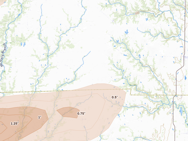Radar-estimated hail-size map of the storm over West York, IL on Feb 19, 2026