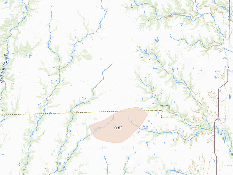 Radar-estimated hail-size map of the storm over West York, IL on Jul 4, 2026