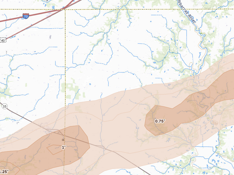 Radar-estimated hail-size map of the storm over Wheeler, IL
