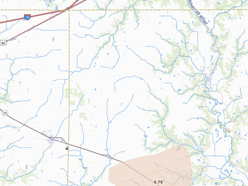 Radar-estimated hail-size map of the storm over Wheeler, IL on Jul 4, 2026