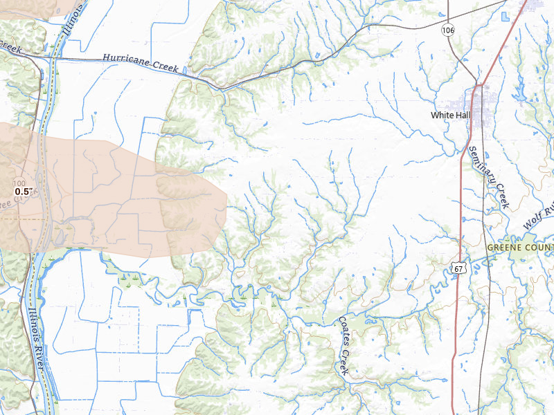 Radar-estimated hail-size map of the storm over White Hall, IL on May 4, 2026
