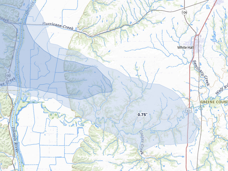 NEXRAD radar-signature map of the hail storm over White Hall, IL on May 4, 2026