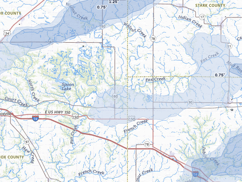 NEXRAD radar-signature map of the hail storm over Williamsfield, IL on Apr 2, 2026