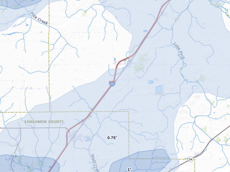 NEXRAD radar-signature map of the hail over Williamsville, IL