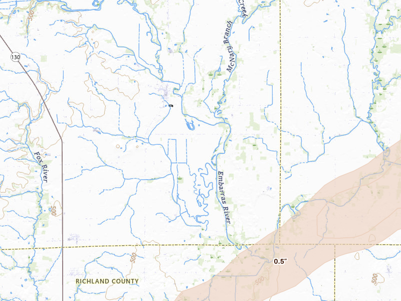 Radar-estimated hail-size map of the storm over Willow Hill, IL