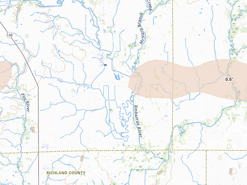 Radar-estimated hail-size map of the storm over Willow Hill, IL on Mar 4, 2026
