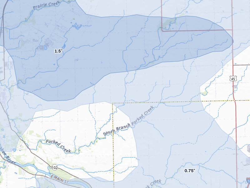 NEXRAD radar-signature map of the hail storm over Wilmington, IL on May 4, 2026