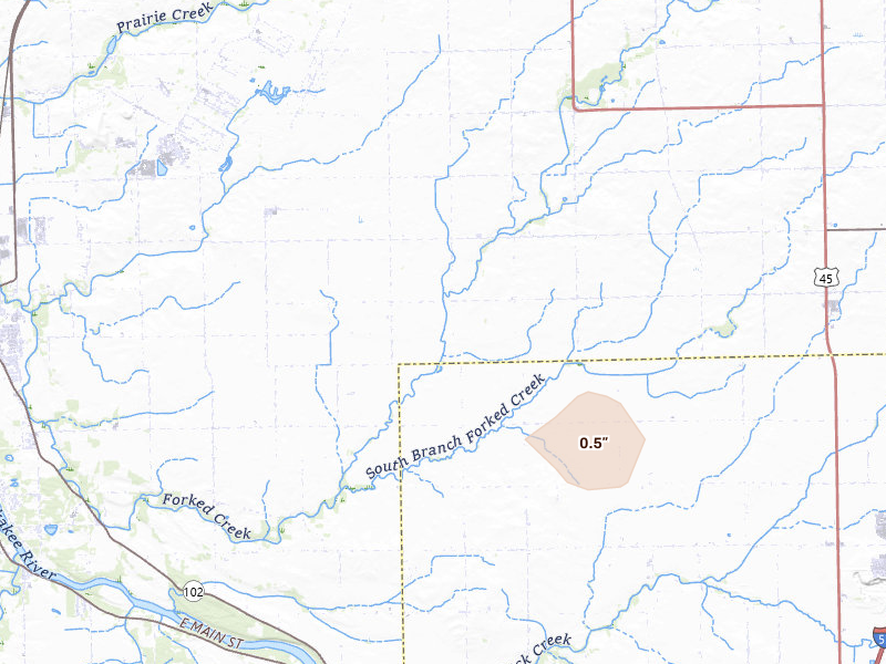 Radar-estimated hail-size map of the storm over Wilmington, IL on Jun 5, 2026