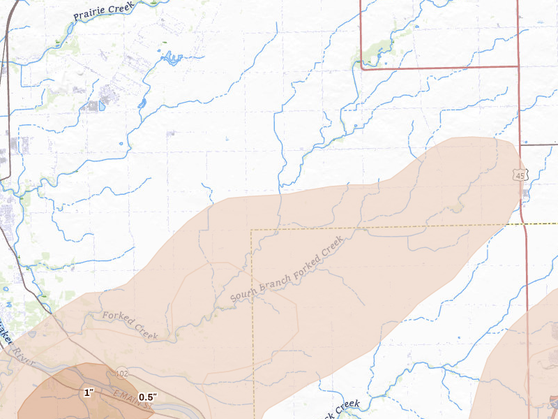 Radar-estimated hail-size map of the storm over Wilmington, IL on Jun 11, 2026