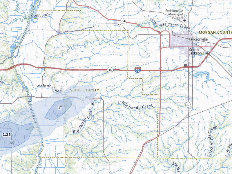 NEXRAD radar-signature map of the hail storm over Winchester, IL on Apr 26, 2026