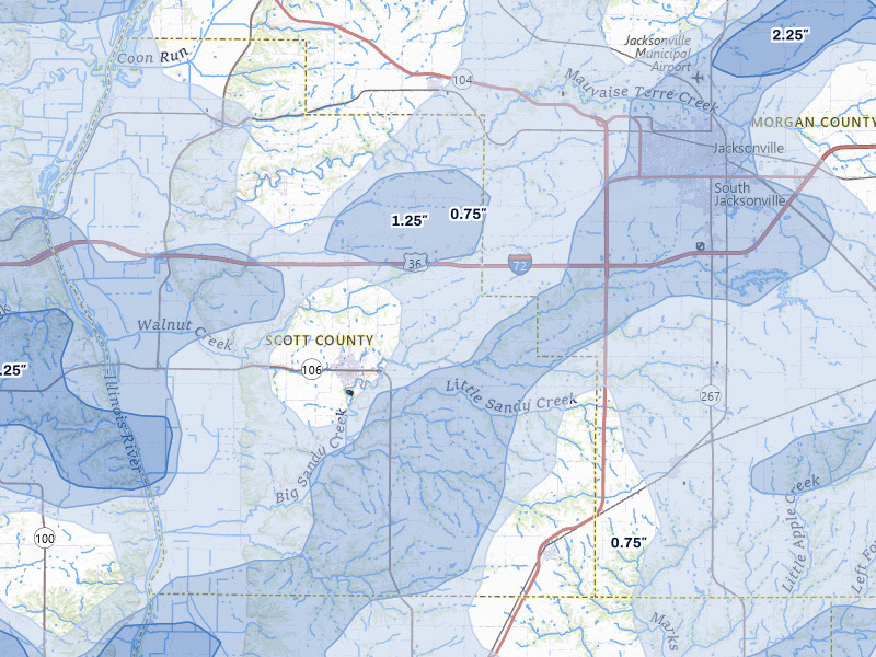 NEXRAD radar-signature map of the hail storm over Winchester, IL on Apr 27, 2026