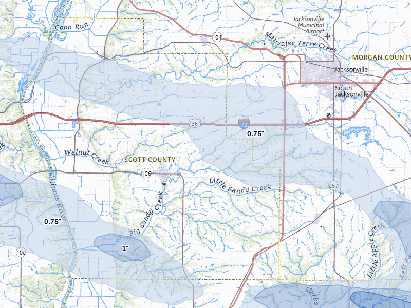 NEXRAD radar-signature map of the hail storm over Winchester, IL on May 3, 2026