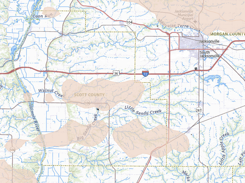 Radar-estimated hail-size map of the storm over Winchester, IL on May 4, 2026