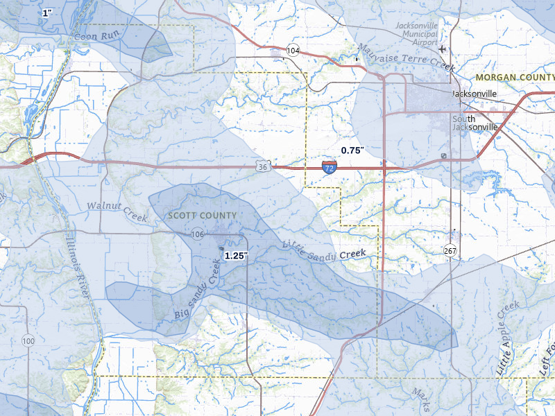 NEXRAD radar-signature map of the hail storm over Winchester, IL on May 4, 2026
