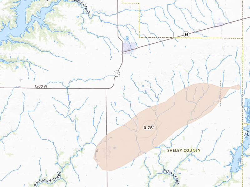 Radar-estimated hail-size map of the storm over Windsor, IL on Feb 19, 2026