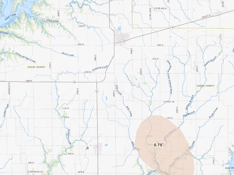 Radar-estimated hail-size map of the storm over Windsor, IL