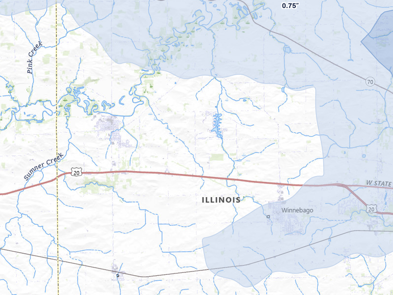 NEXRAD radar-signature map of the hail storm over Winnebago, IL on Mar 30, 2026