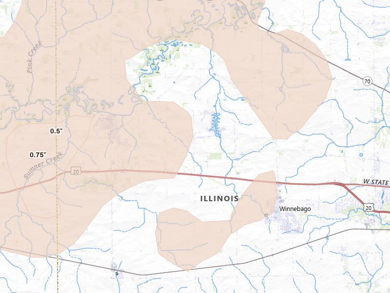 Radar-estimated hail-size map of the storm over Winnebago, IL
