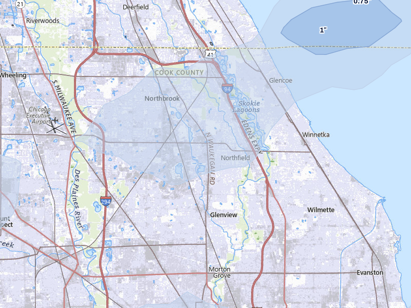 NEXRAD radar-signature map of the hail storm over Winnetka, IL on Jul 3, 2026
