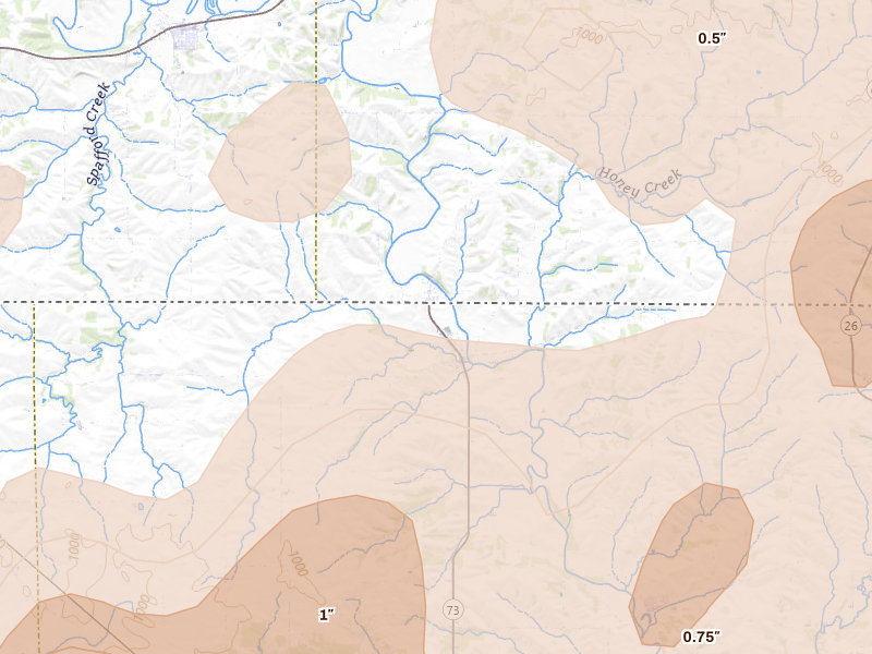 Radar-estimated hail-size map of the storm over Winslow, IL on Apr 17, 2026