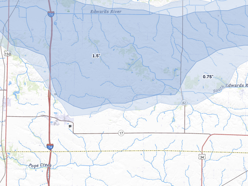 NEXRAD radar-signature map of the hail storm over Woodhull, IL on Jun 5, 2026