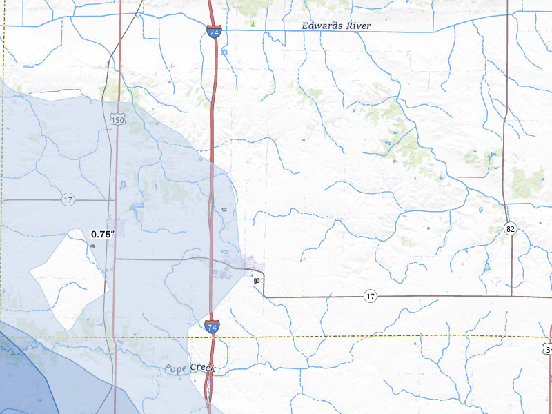 NEXRAD radar-signature map of the hail storm over Woodhull, IL on Aug 12, 2026