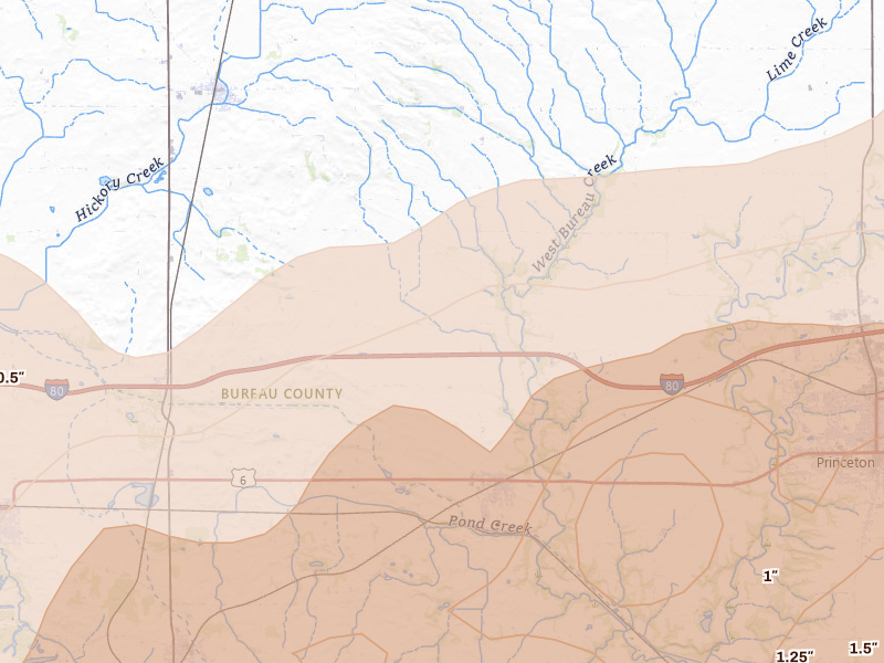 Radar-estimated hail-size map of the storm over Wyanet, IL on Mar 10, 2026