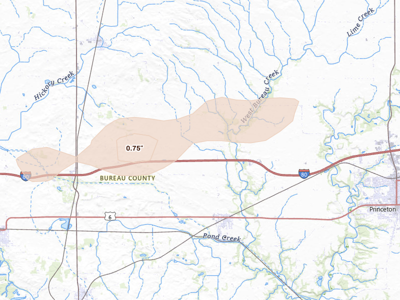 Radar-estimated hail-size map of the storm over Wyanet, IL on Mar 30, 2026