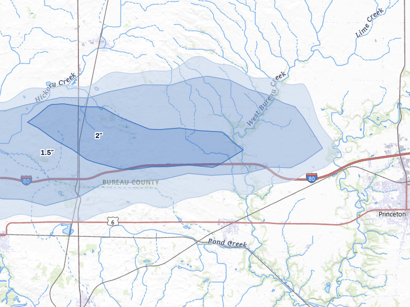 NEXRAD radar-signature map of the hail storm over Wyanet, IL on Mar 30, 2026