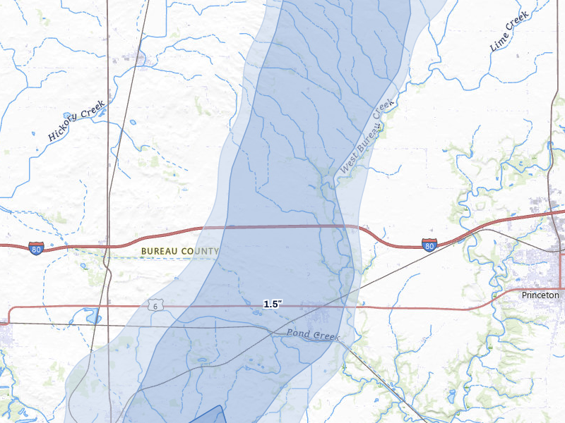 NEXRAD radar-signature map of the hail over Wyanet, IL