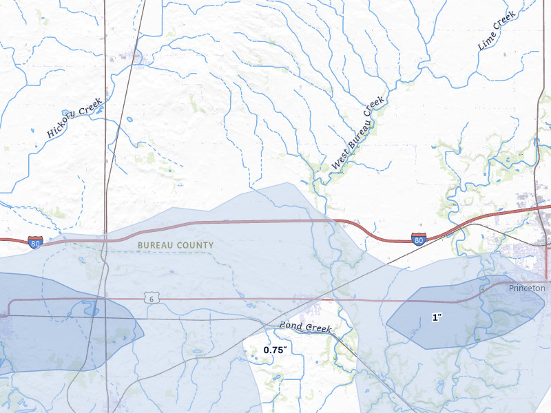NEXRAD radar-signature map of the hail over Wyanet, IL