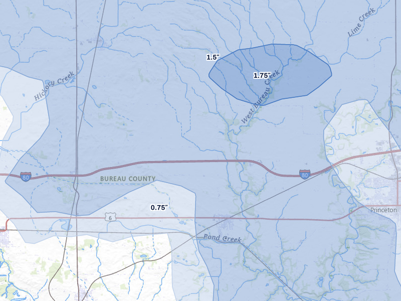 NEXRAD radar-signature map of the hail storm over Wyanet, IL on Jul 3, 2026