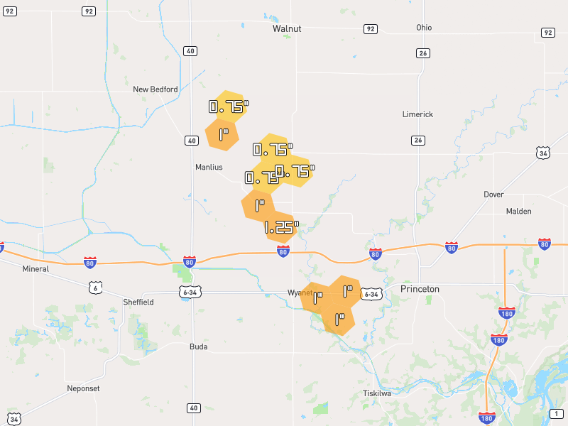 Hail map of Wyanet, IL on Jul 4, 2026, hail up to 1.25"