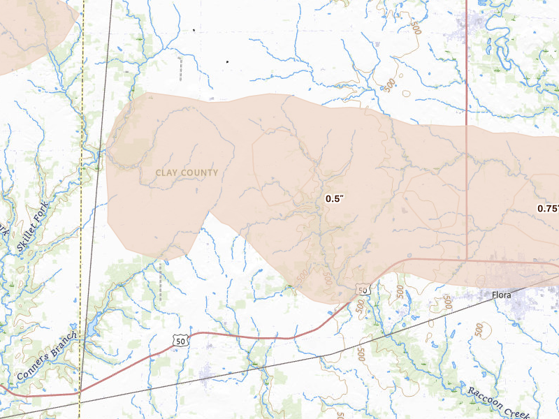 Radar-estimated hail-size map of the storm over Xenia, IL on Mar 22, 2026