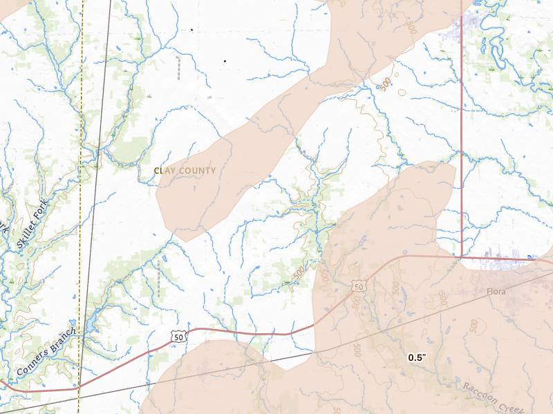 Radar-estimated hail-size map of the storm over Xenia, IL on Apr 27, 2026