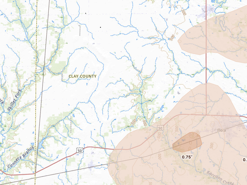 Radar-estimated hail-size map of the storm over Xenia, IL on Jul 3, 2026