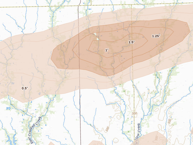 Radar-estimated hail-size map of the storm over Yale, IL on Feb 19, 2026
